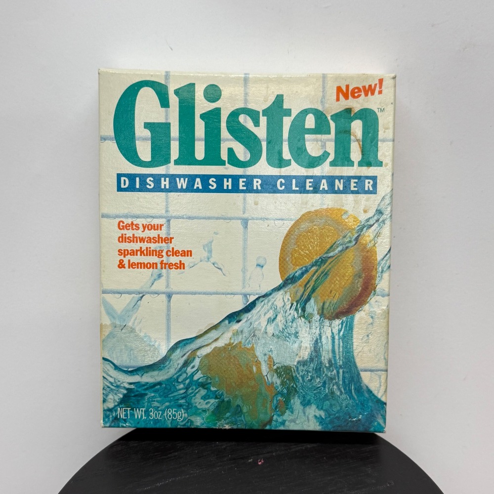 Vintage 1991 Glisten Dishwasher Cleaner 3oz Lemon Fresh New Old Stock Prop